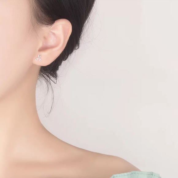 Sterling Silver 925 Scissors Stud Earrings - Picture 2 of 6